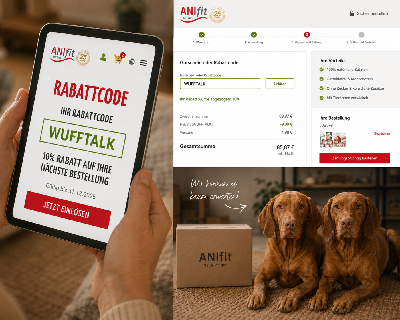 Anifit Rabattcode WUFFTALK eingeben - Schritt-für-Schritt
